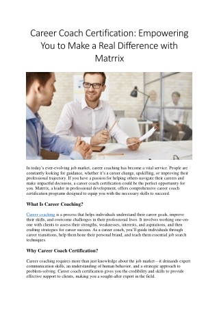 Boost Your Career with a Career Coach Certification from Matrrix