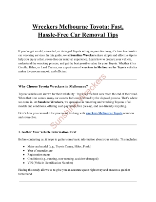 Best Wreckers Melbourne Toyota Offers