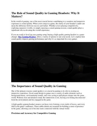 The Role of Sound Quality in Gaming Headsets: Why It Matters?