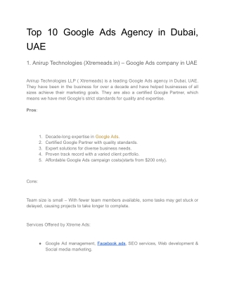 Top 10 Google Ads Agency in Dubai, UAE