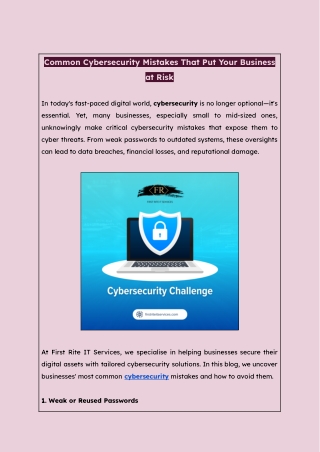 Common Cyber security Mistakes Businesses Must Avoid | First Rite IT Services