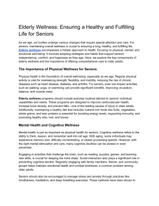 Prioritize Elderly Wellness for a Healthier, Happier Life