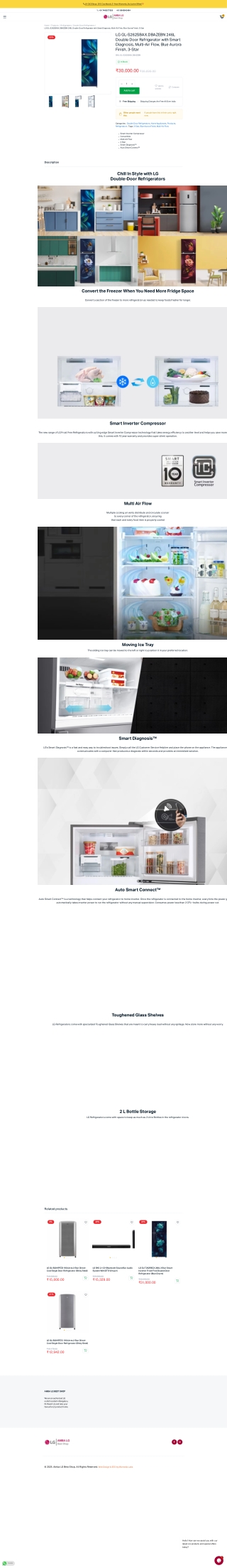 Buy LG GL-S262SBAX 246L Double Door Refrigerator - LG Online Stores