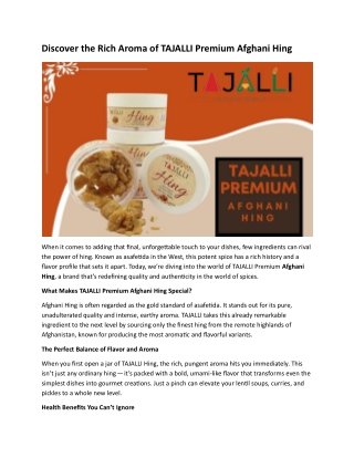 Discover the Rich Aroma of TAJALLI Premium Afghani Hing