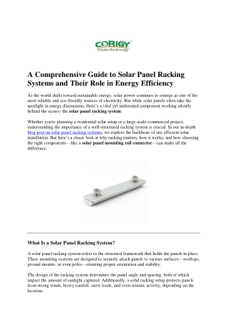 Solar Panel Racking Systems & Rail Connectors | Corigy