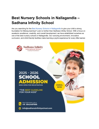 Best Nursery Schools in Nallagandla – Sadhana Infinity School