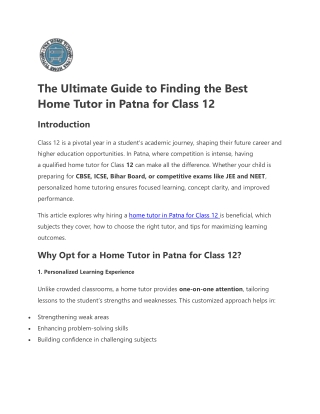 Home Tutor in Patna for Class 12