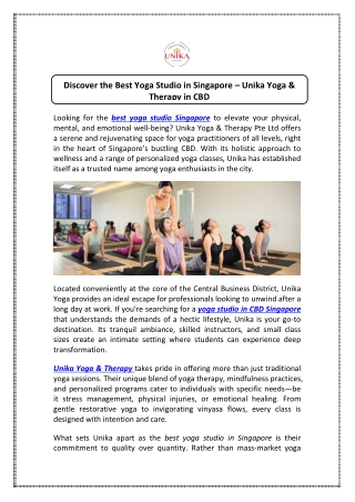 Explore yoga studio in CBD Singapore – Unika Yoga