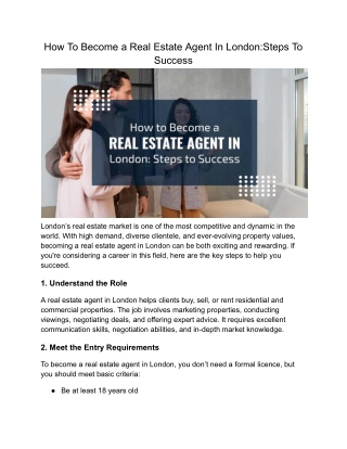 How To Become a Real Estate Agent In London:Steps To Success