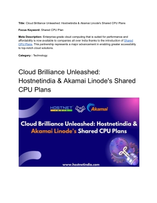 Cloud Brilliance Unleashed_ Hostnetindia & Akamai Linode's Shared CPU Plans