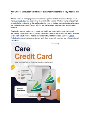 Why Choose CareCredit Card Service at Camas Periodontics to Pay Medical Bills ?