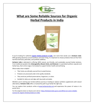 What are Some Reliable Sources for Organic Herbal Products in India