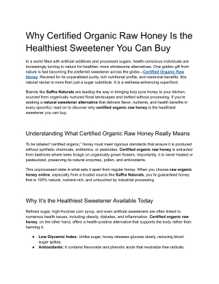 Why Certified Organic Raw Honey Is the Healthiest Sweetener You Can Buy
