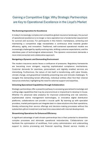 Gaining a Competitive Edge Why Strategic Partnerships are Key to Operational Excellence in the Lloyd's Market