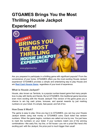GTGAMES Brings You the Most Thrilling Housie Jackpot Experience