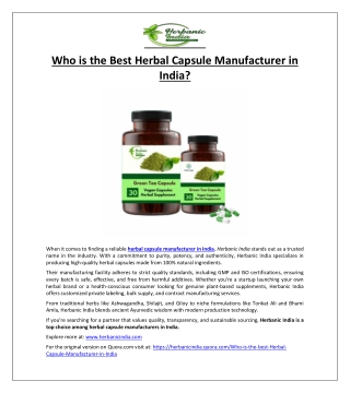 Who is the Best Herbal Capsule Manufacturer in India?