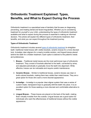 Orthodontic Treatment Explained_ Types, Benefits, and What to Expect During the Process