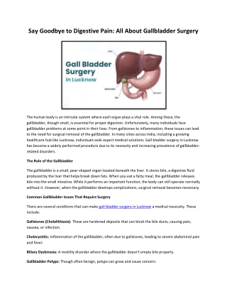Say Goodbye to Digestive Pain: All About Gallbladder Surgery