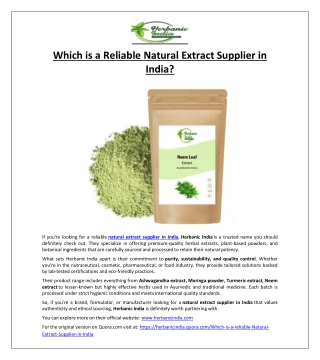 Which is a Reliable Natural Extract Supplier in India?
