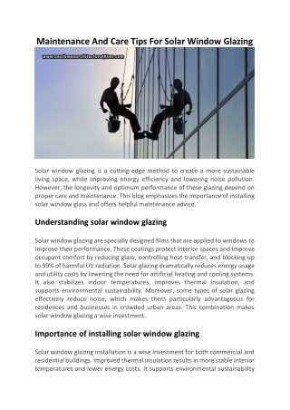 Maintenance And Care Tips For Solar Window Glazing