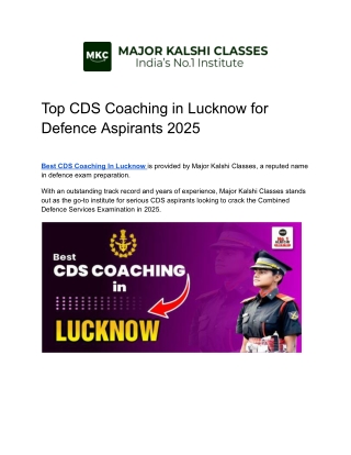 Top CDS Coaching in Lucknow - Major Kalshi Classes