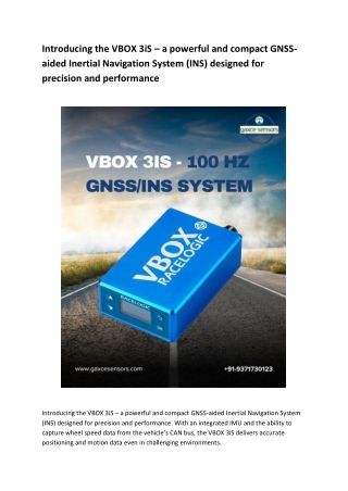 Introducing the VBOX 3iS – a powerful and compact GNSS-aided Inertial Navigation System (INS) designed for precision and