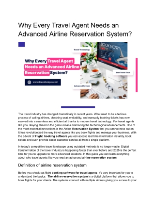 Why Every Travel Agent Needs an Advanced Airline Reservation System