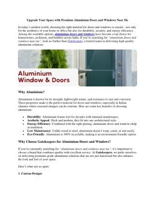 Upgrade Your Space with Premium Aluminium Doors and Windows Near Me