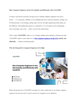 Hire Computer Engineers in the USA Quickly and Efficiently with VALiNTRY