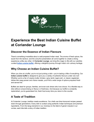 Experience the Best Indian Cuisine Buffet at Coriander Lounge