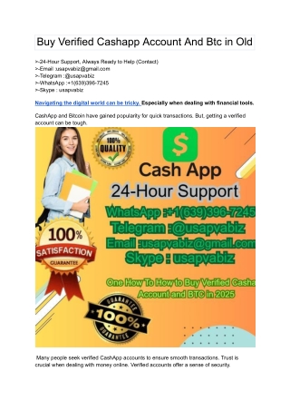 Buy Verified Cashapp Account And Btc in Old