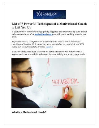 List of 7 Powerful Techniques of a Motivational Coach to Lift You Up