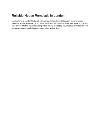 Reliable House Removals in London