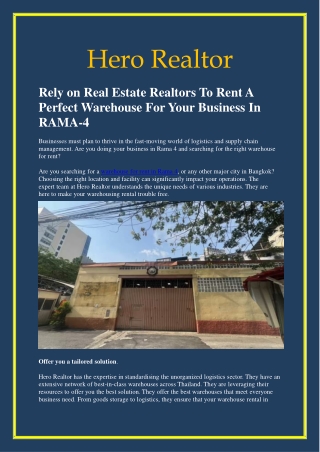 Rely on Real Estate Realtors To Rent A Perfect Warehouse For Your Business In RAMA-4