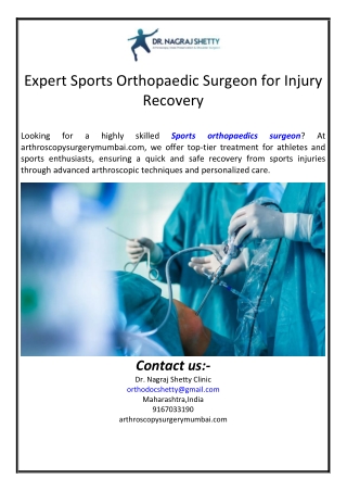 Expert Sports Orthopaedic Surgeon for Injury Recovery