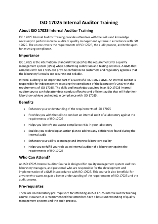 iso 17025 internal auditor training
