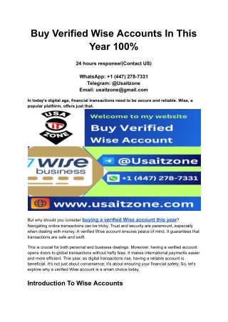 Buy Verified Wise Accounts In This Year 100%