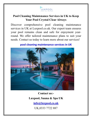 Pool Cleaning Maintenance Services in UK to Keep Your Pool Crystal Clear Always
