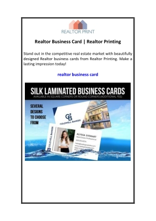 Realtor Business Card  Realtor Printing