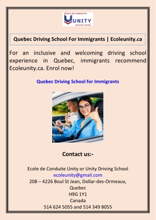 Quebec Driving School For Immigrants Ecoleunity.ca