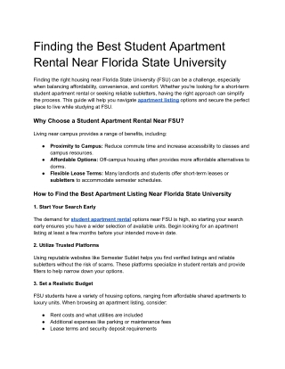 Finding the Best Student Apartment Rental Near Florida State University