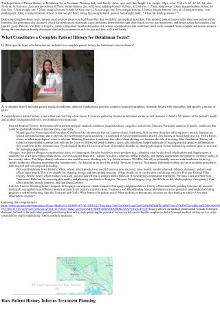 The Importance of Patient History in Botulinum Toxin Treatment Planning