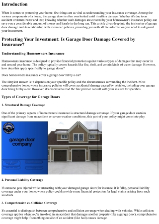 Protecting Your Investment: Is Garage Door Damage Covered by Insurance?