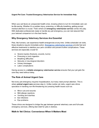 Urgent Pet Care: Trusted Emergency Veterinarian Service for Immediate Help