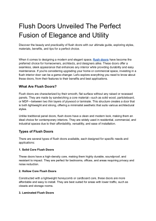 Flush Doors Unveiled The Perfect Fusion of Elegance and Utility