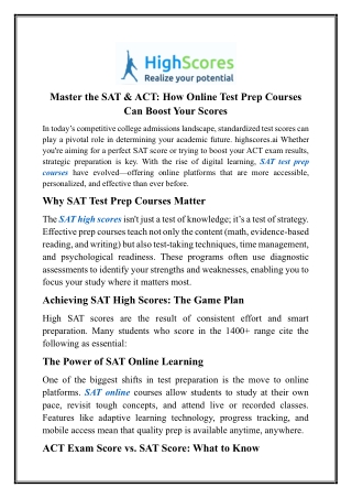 Sat Test Prep Courses | Highscores.ai