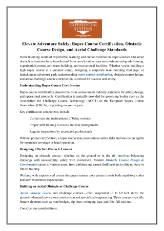 Ropes Course Certification | Experientialsystems.com