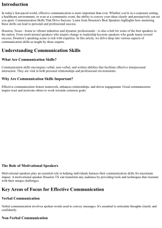 Communication Skills That Drive Success: Learn from Houston's Best Speakers
