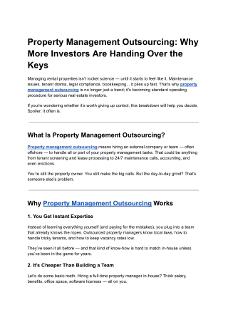 Property Management Outsourcing - Why More Investors Are Handing Over the Keys