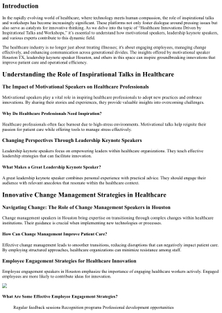 Healthcare Innovations Driven by Inspirational Talks and Workshops